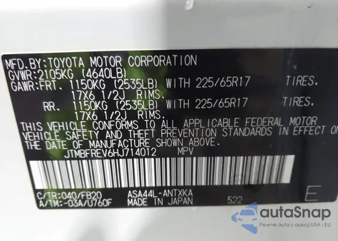 2017 Toyota Rav4 Le z USA, uszkodzony, nr VIN JTMBFREV6HJ714012
